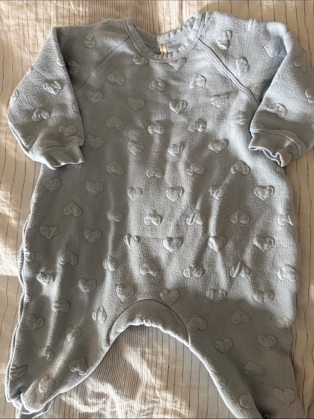 Soft Heart-Textured Light Blue Baby One-Piece Bodysuit